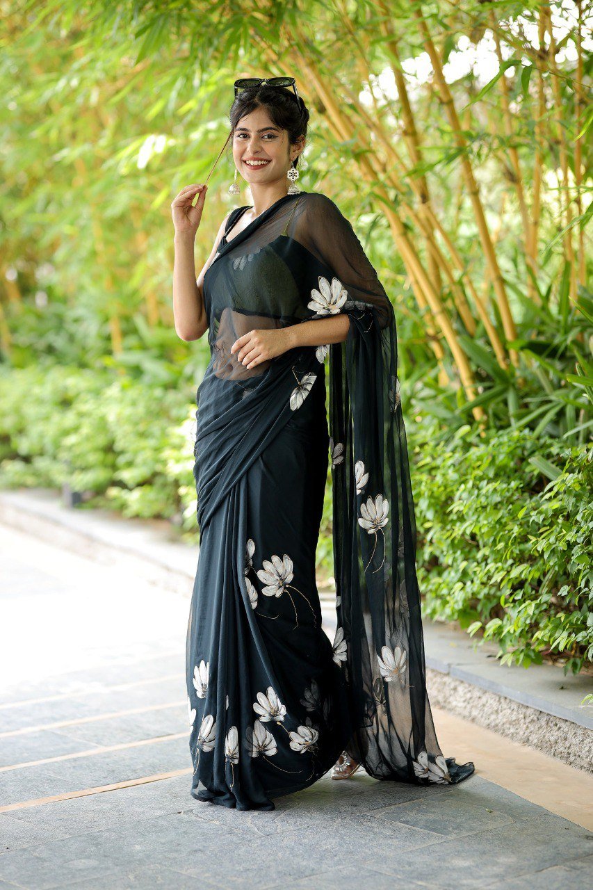 Midnight Charm Ready-to-Wear Georgette Printed Saree