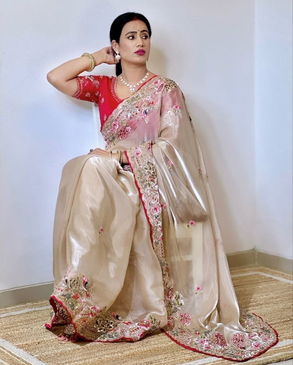 Traditional Soft Jimichu Silk Saree – Elegant Multi-Embroidery Work