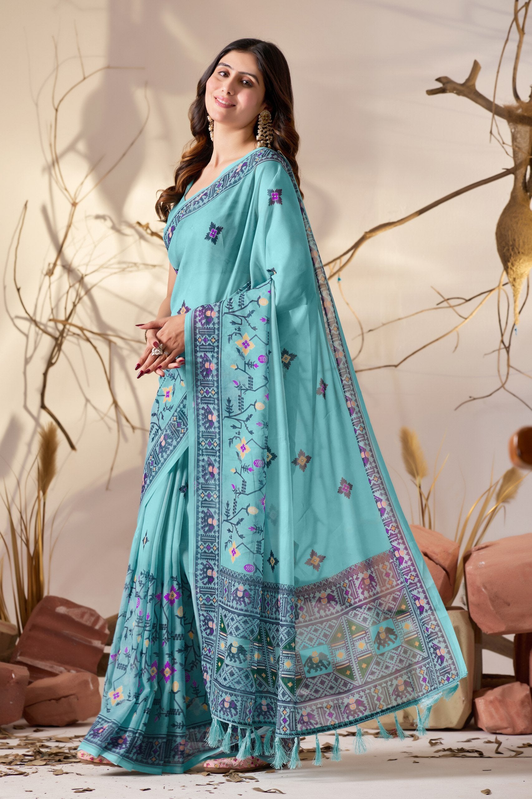 Sea Green Tribal Elegance Soft Georgette Saree