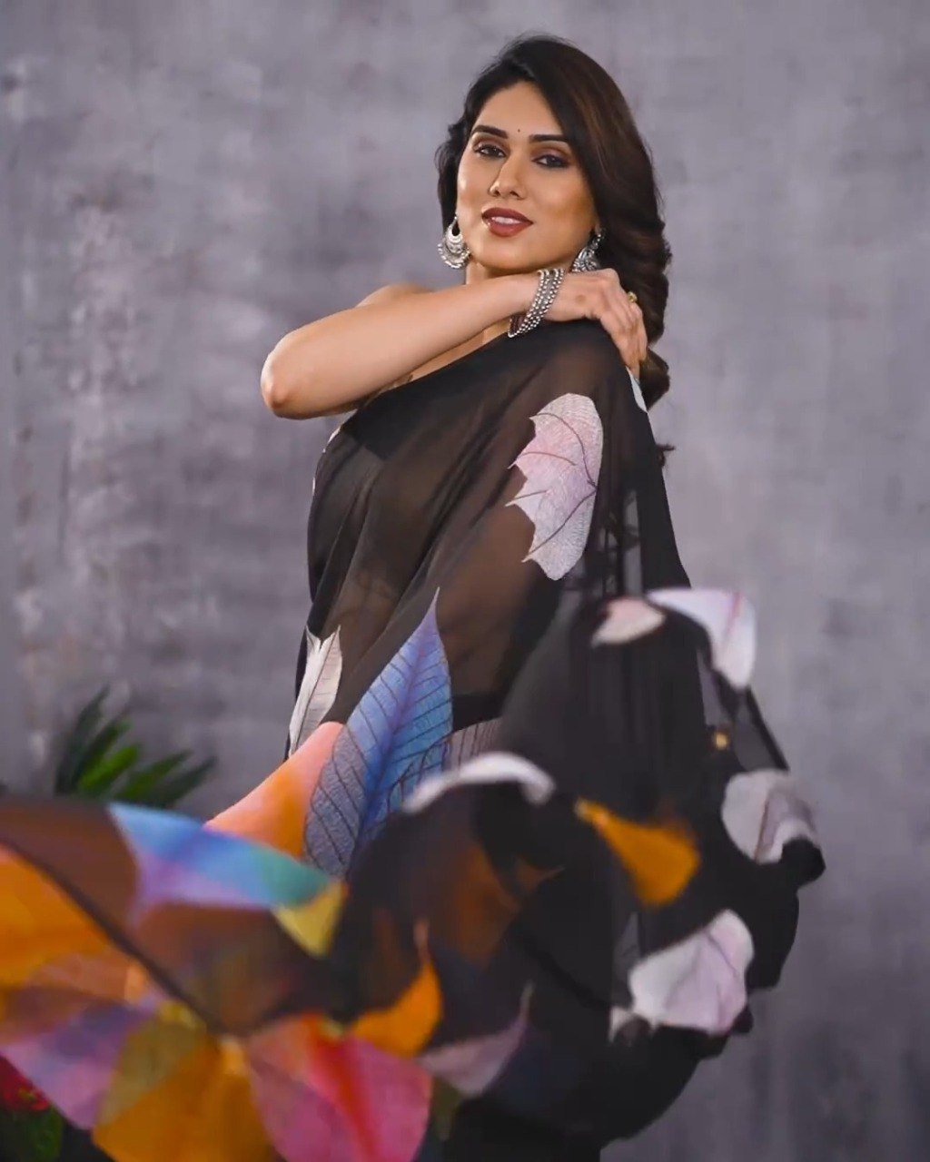 Elegant Black Printed Georgette Saree