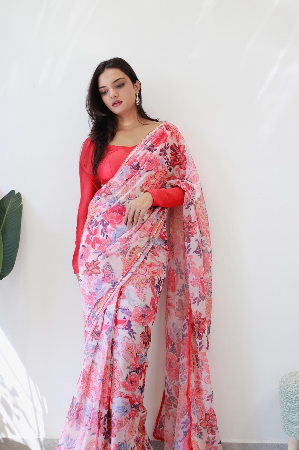 Pink Blossom Organza Saree
