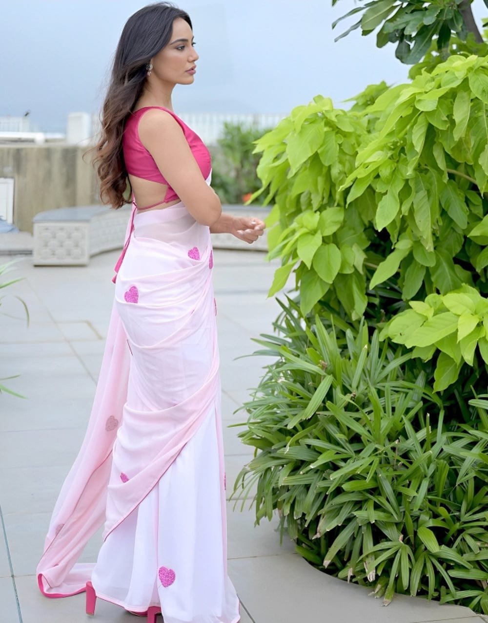 Pink Elegance Embroidered Georgette Saree