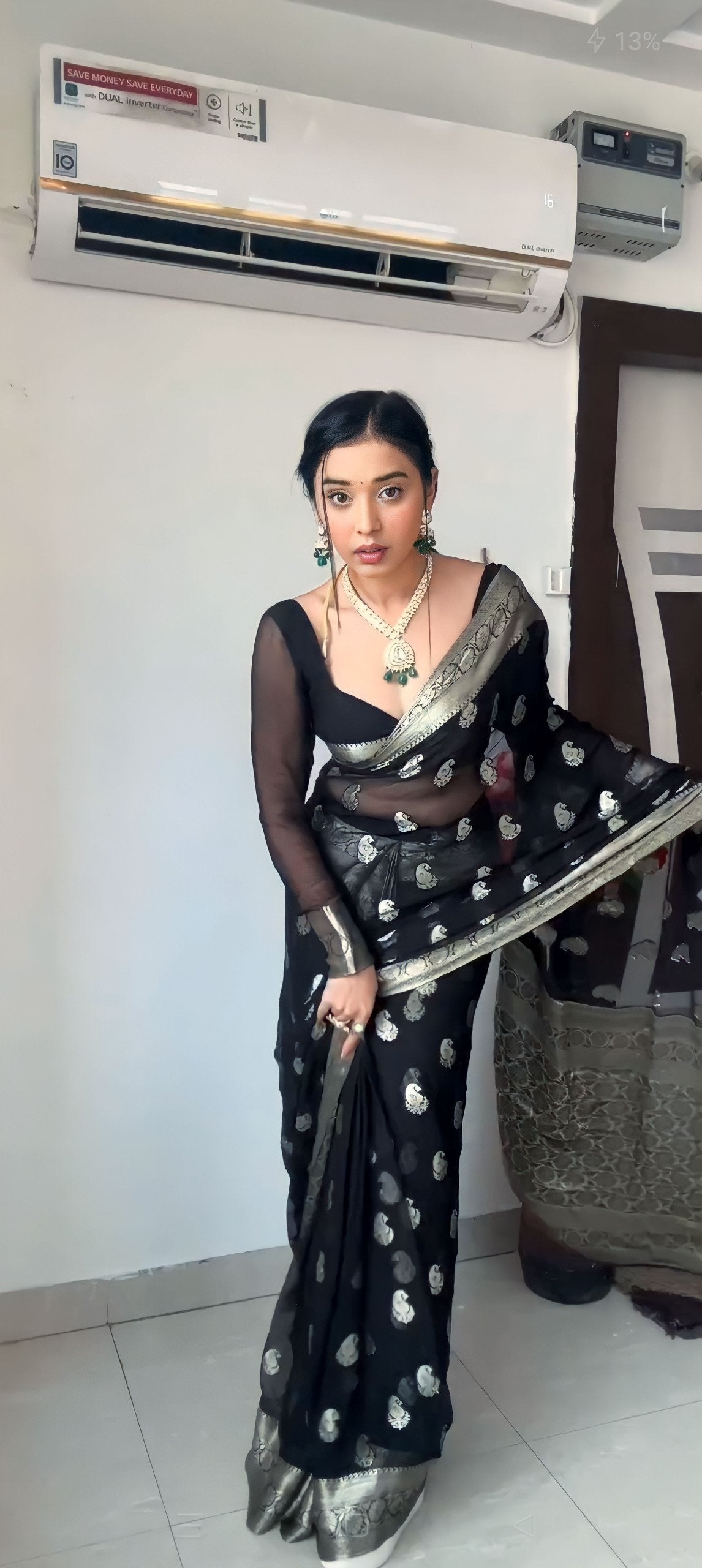 Black Cotton Weaving Ready-to-Wear Saree