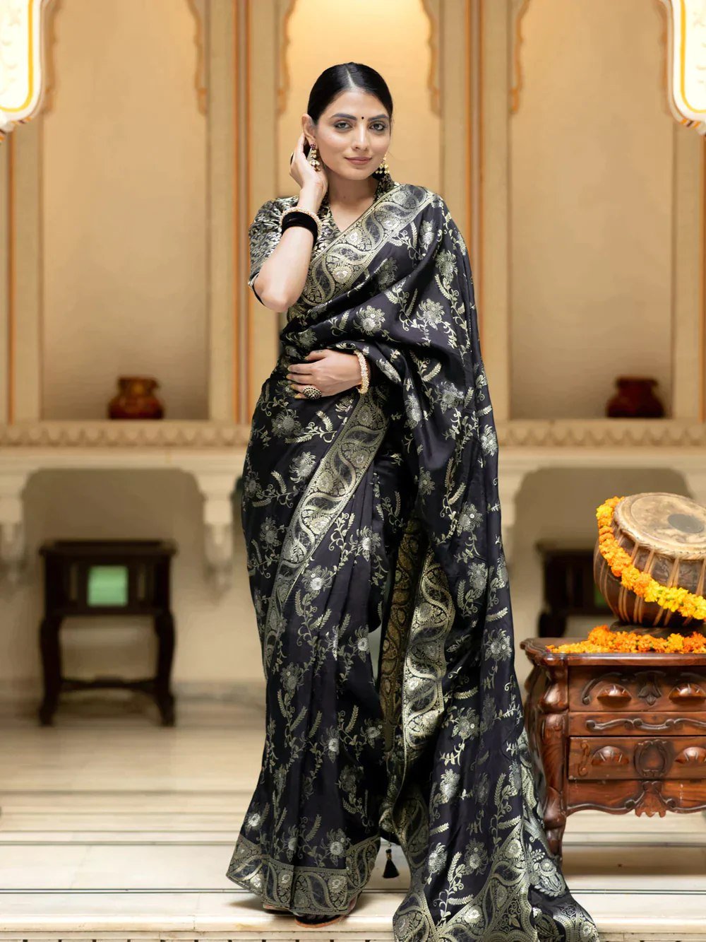 Regal Black Banarasi Silk Saree