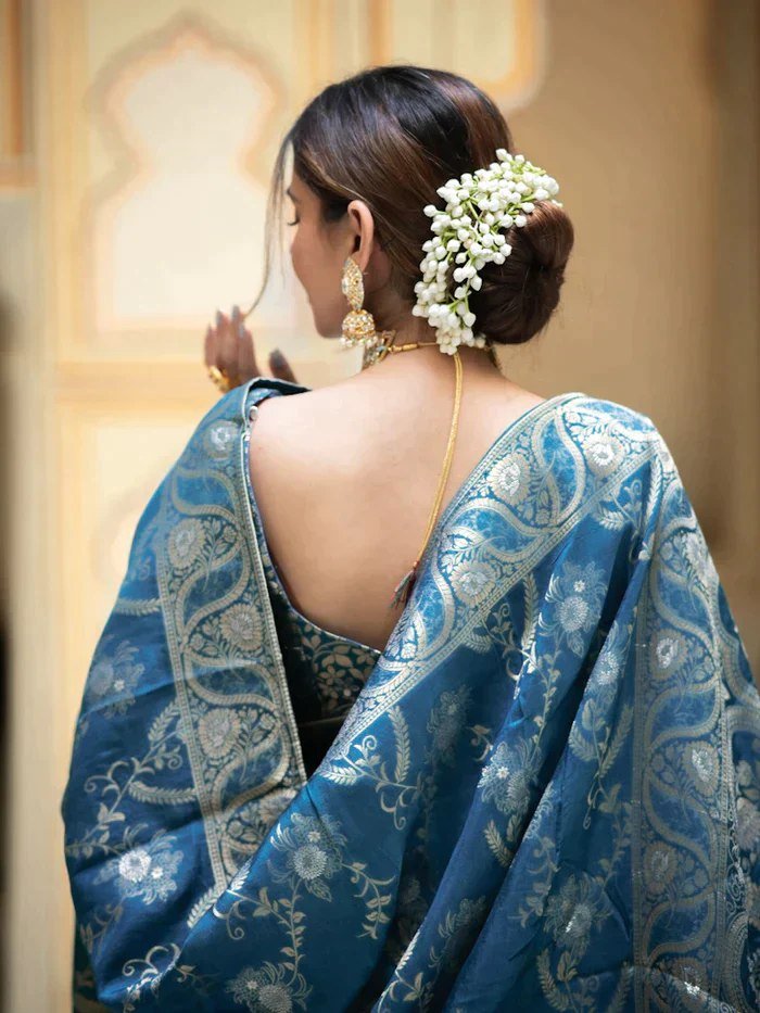 “Ocean Sapphire Blue” Banarasi Silk Saree