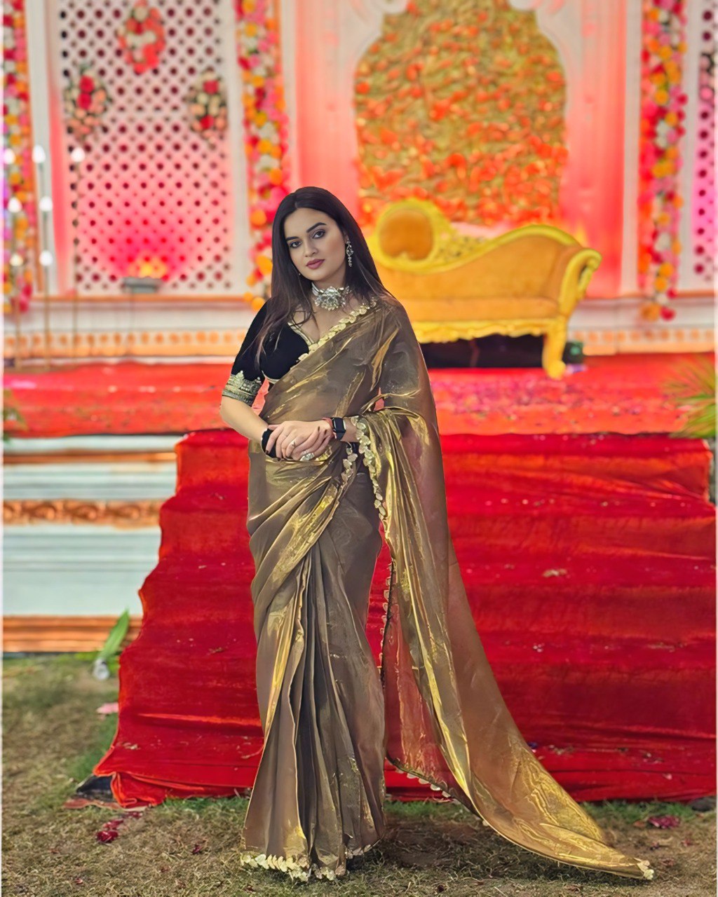 Graceful Green Fancy Silk Saree with Contrasting Black Blouse