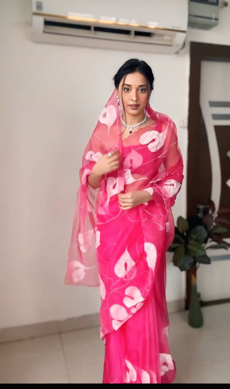 Elegant Printed Organza Saree