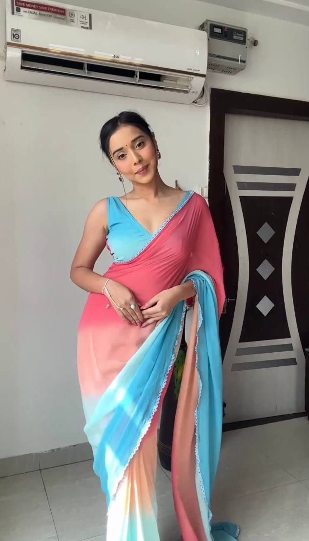 Pink Bloom Georgette Silk Saree