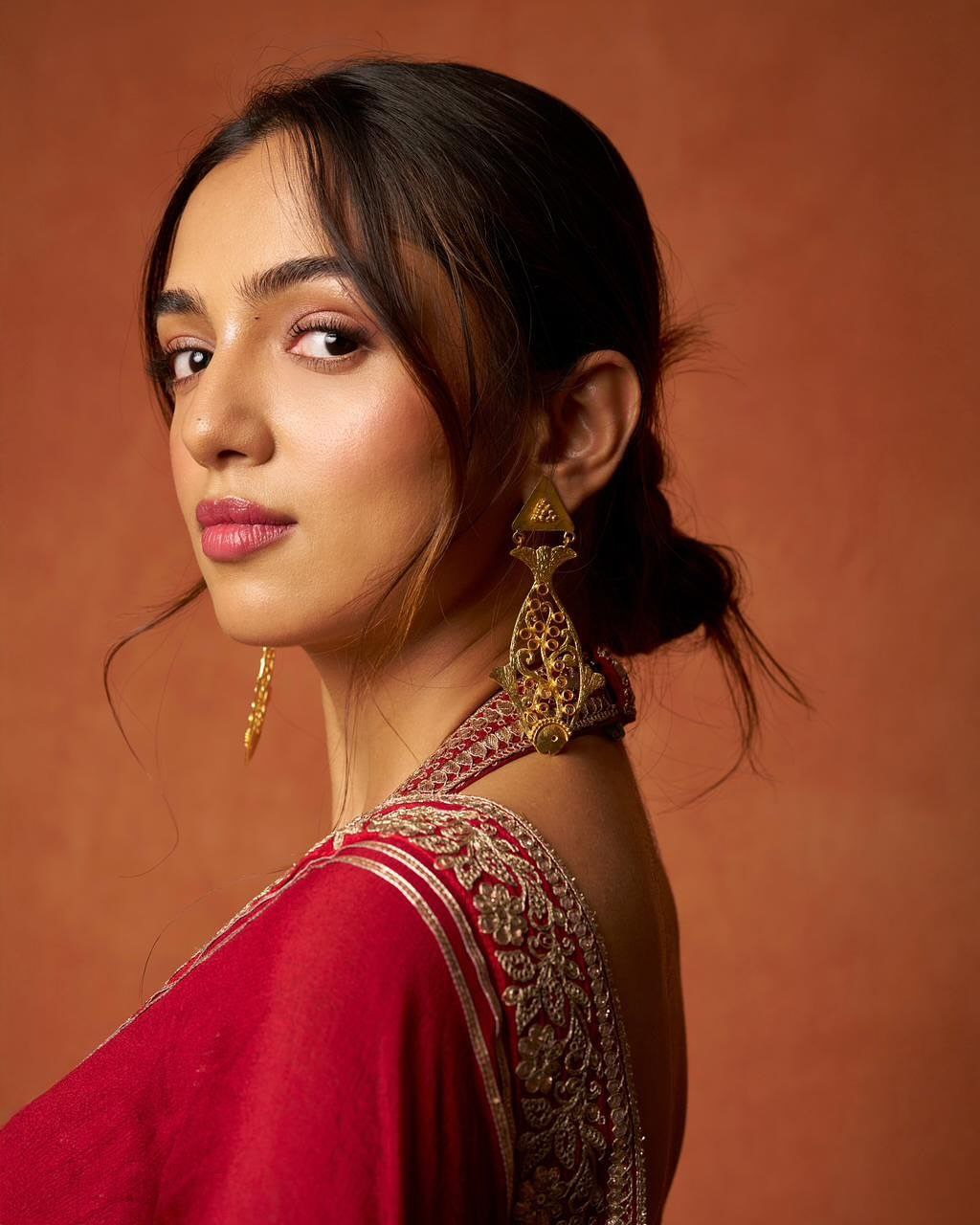 new red designer party-wear saree