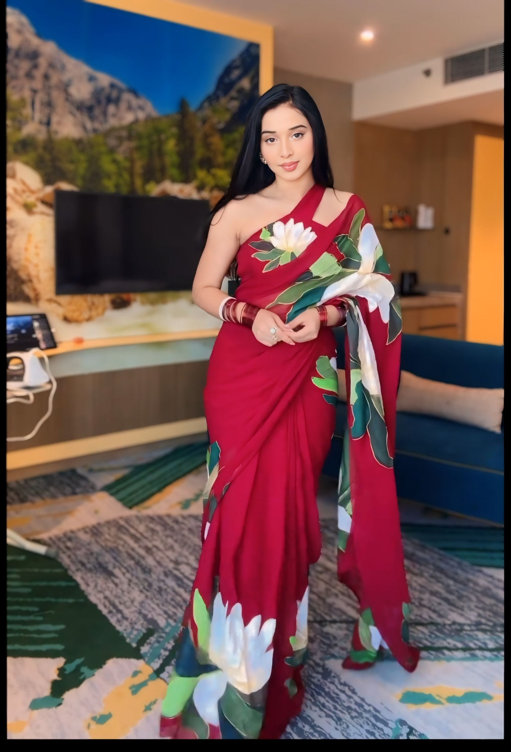 Ready-to-Wear Georgette Saree in a rich maroon shade