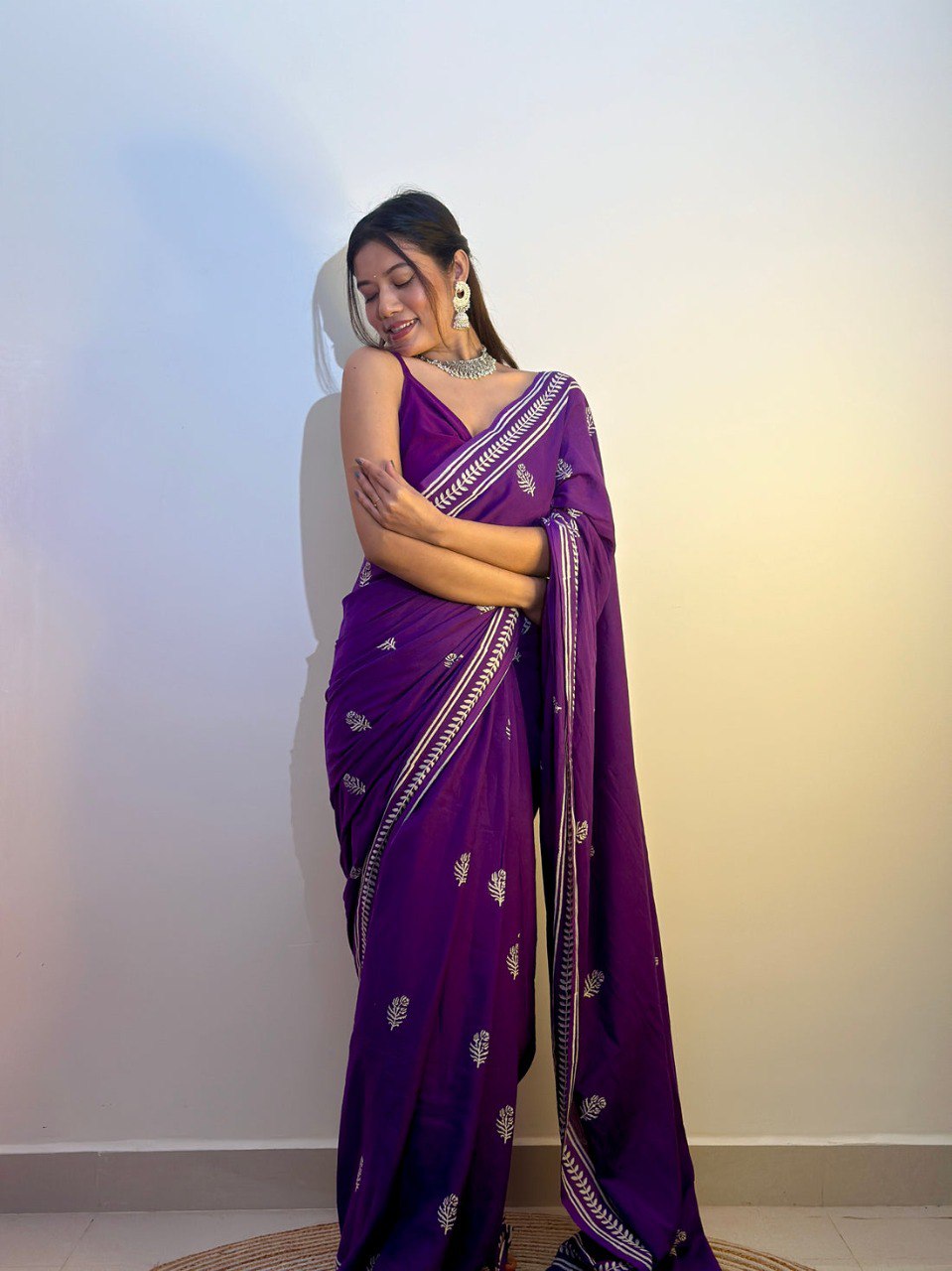Ready to Wear Mul Cotton Printed Saree with Pocket & Silk Blouse