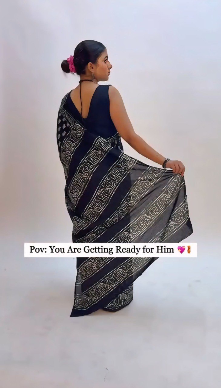 Ready to Wear Mul Cotton Printed Saree with Pocket & Silk Blouse