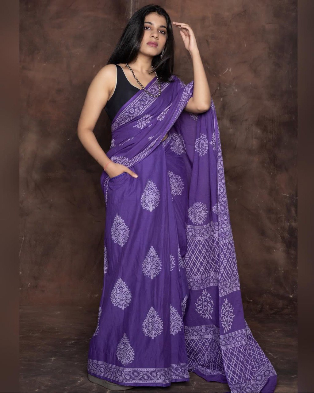 Ready to Wear Mul Cotton Printed Saree with Pocket & Silk Blouse