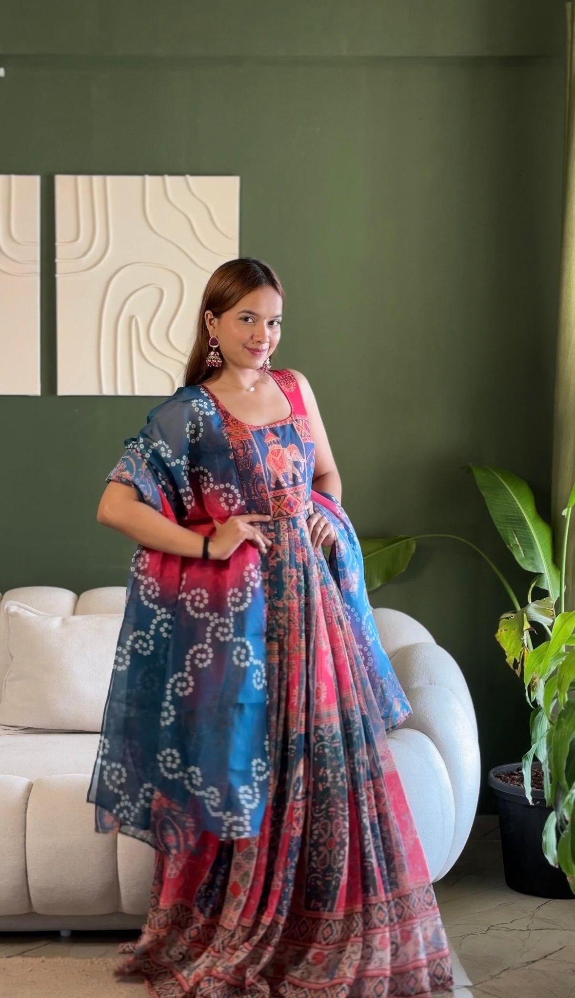 Elegant Patola Printed Organza Gown Set