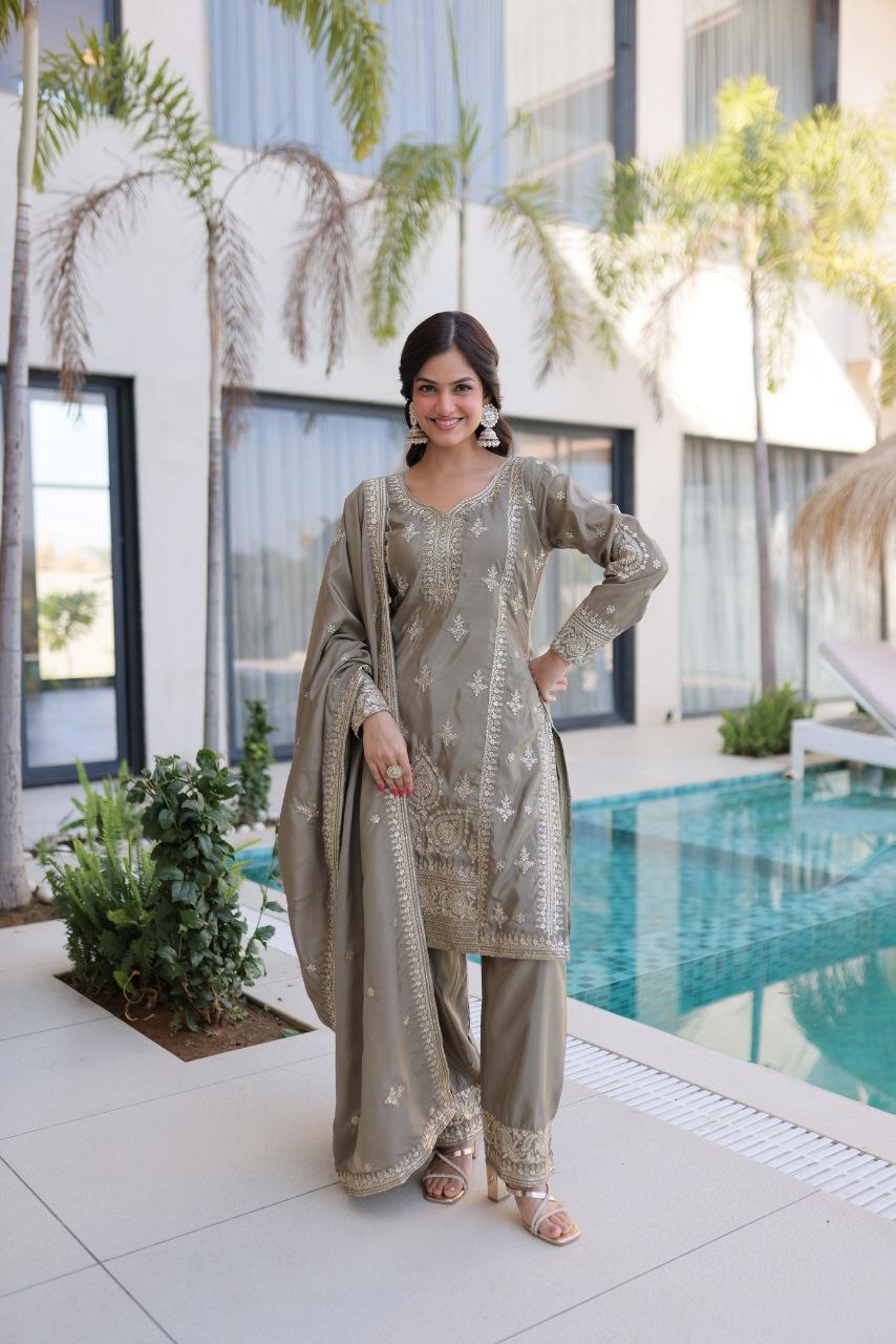 Designer Silk Kurti Set with Zari & Thread Embroidery