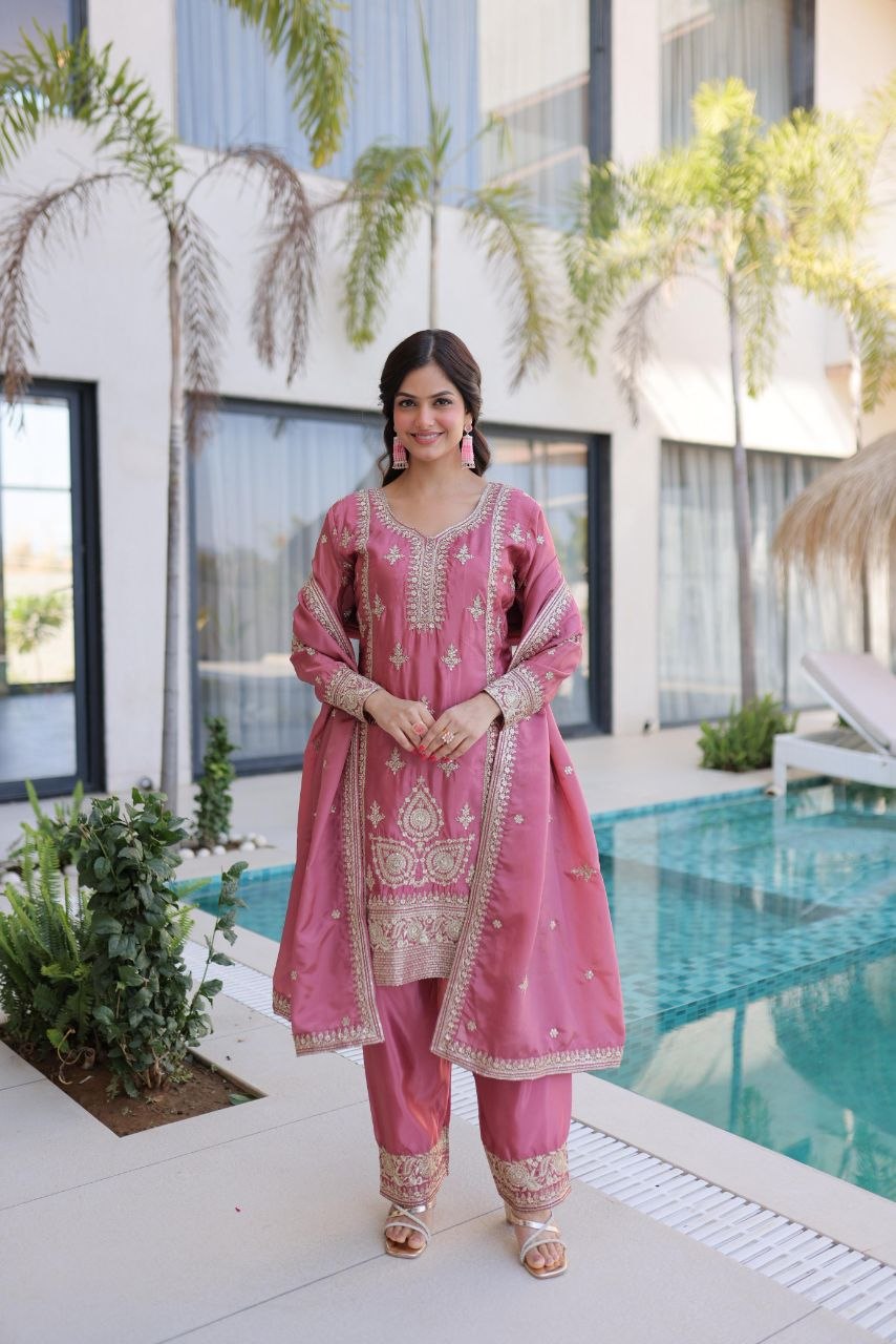 Designer Silk Kurti Set with Zari & Thread Embroidery