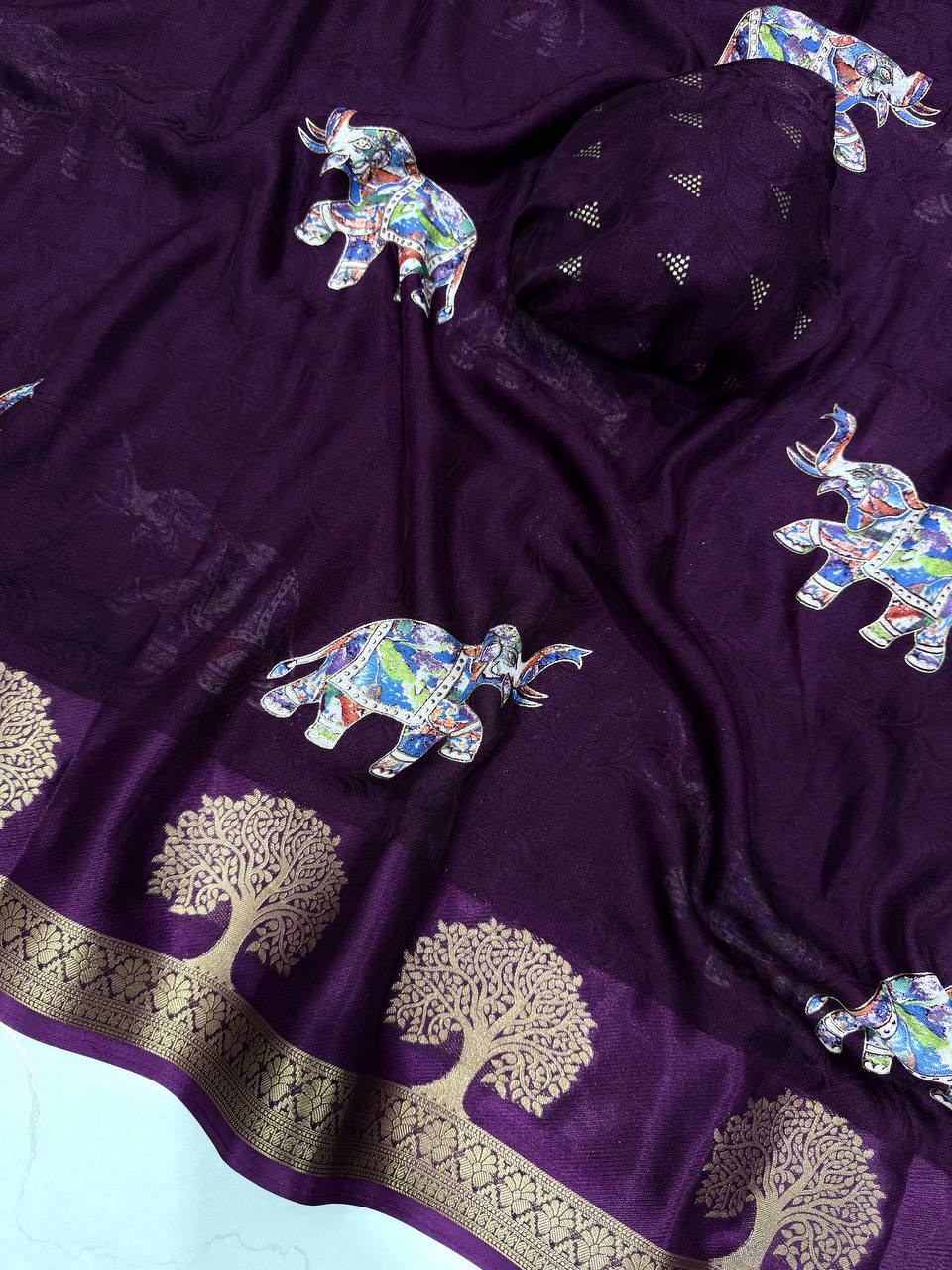 Premium Foil Work Marsh Mellow Saree