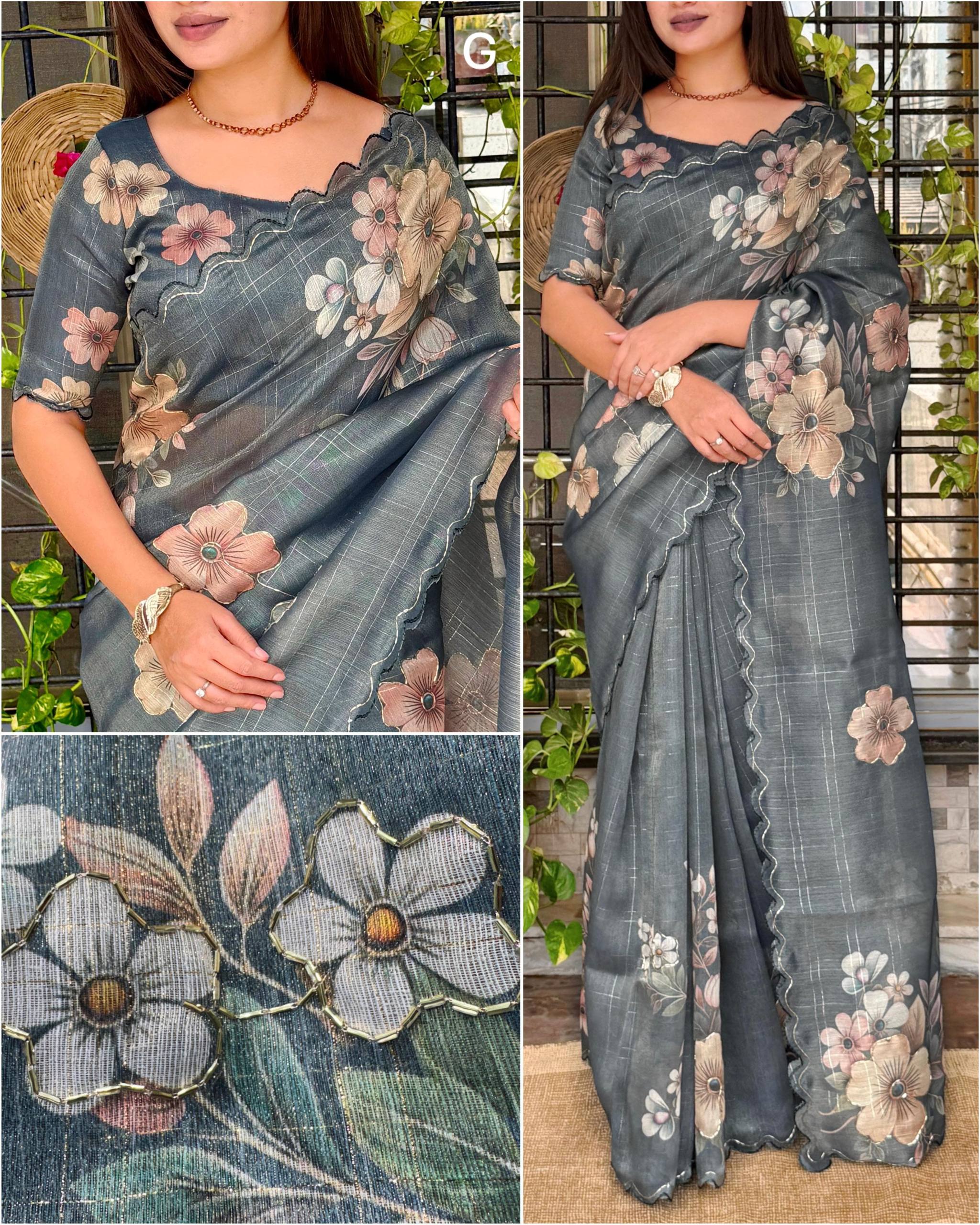 Metallic Tissue Cotton Saree with Sequins & Zari Weaving
