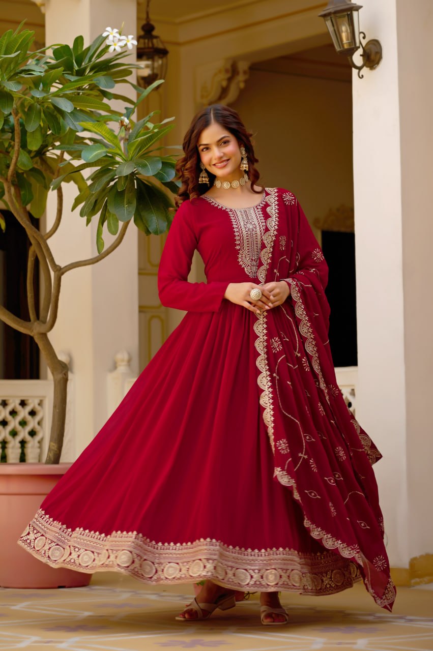 Premium Maroon Anarkali Gown with Dupatta