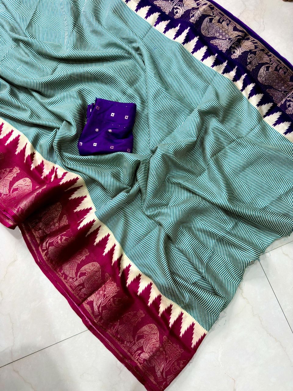 Dola Crushed Silk Saree with Designer Border