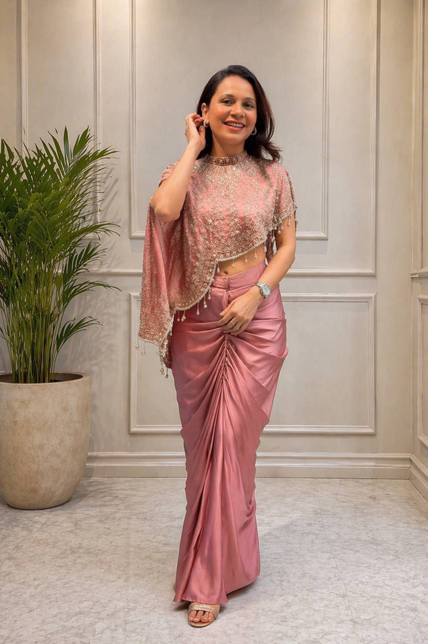 Bollywood Style Crepe Silk Koti Dhoti Set with Embroidery