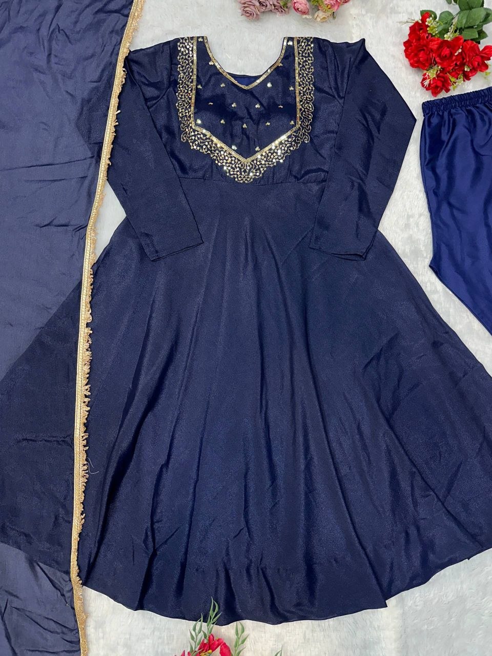 Premium Star Georgette Gown with Heavy Embroidery & Pant Set
