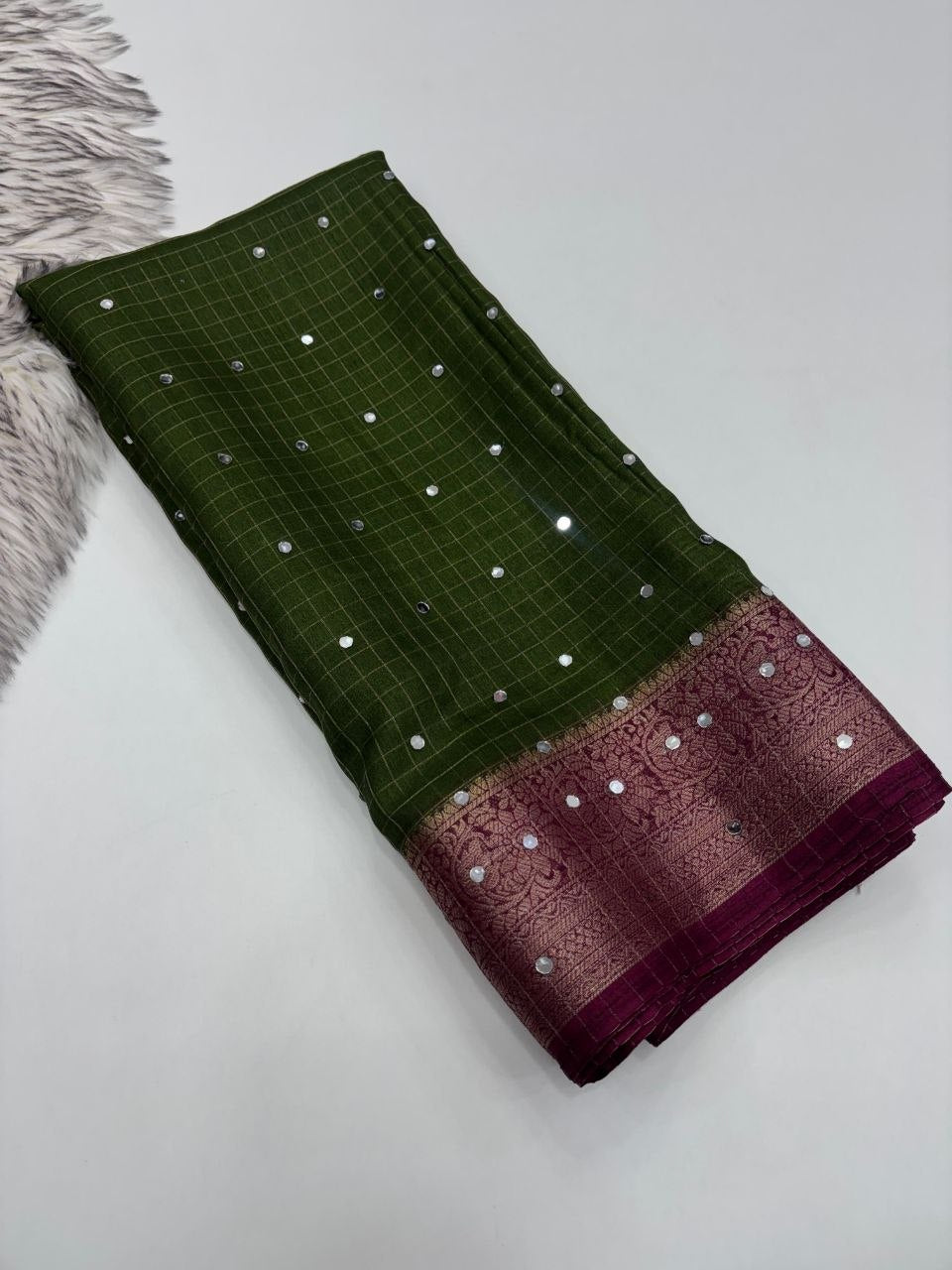 Premium Dola Silk Saree with Mirror Work & Rich Zari Border