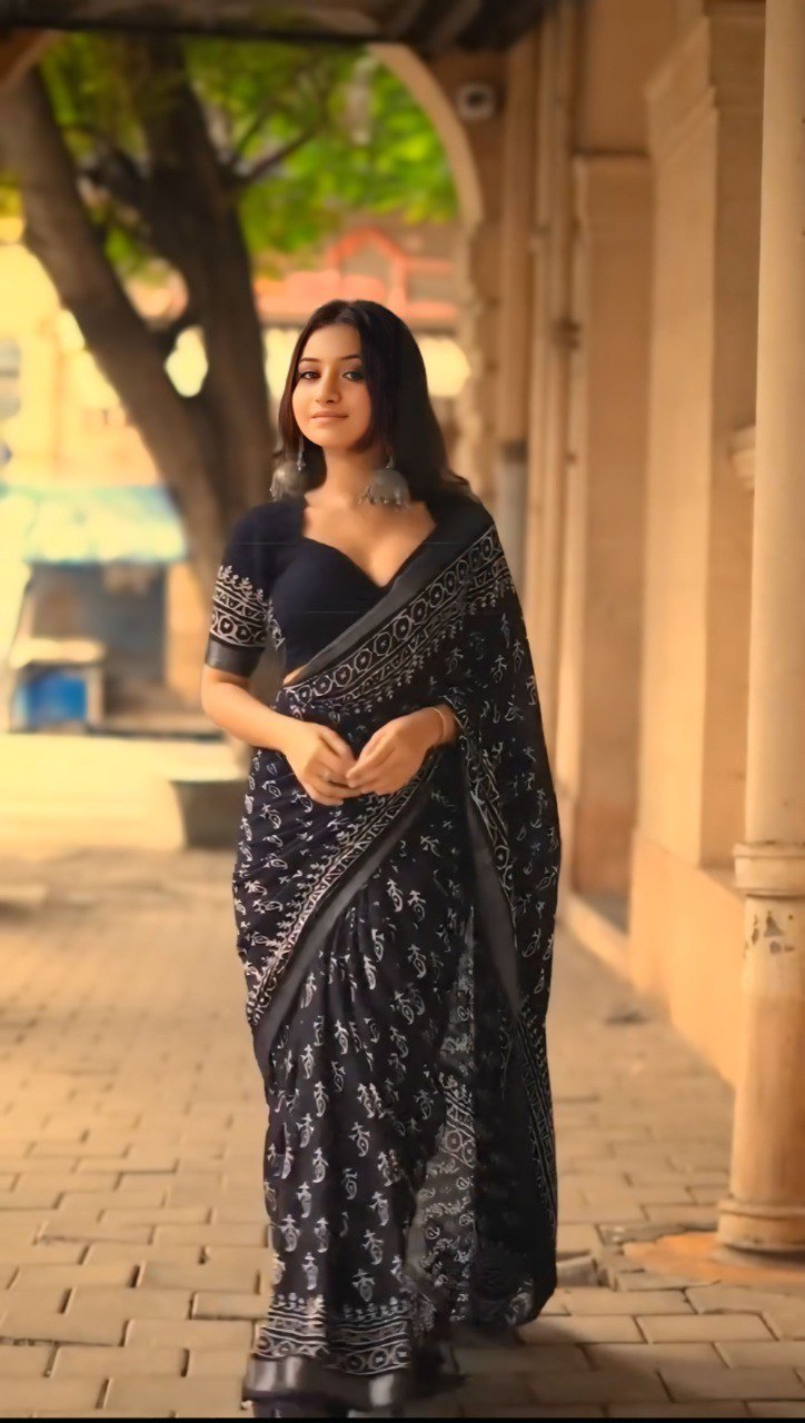 Black Mist Pre-Stitched Cotton Saree