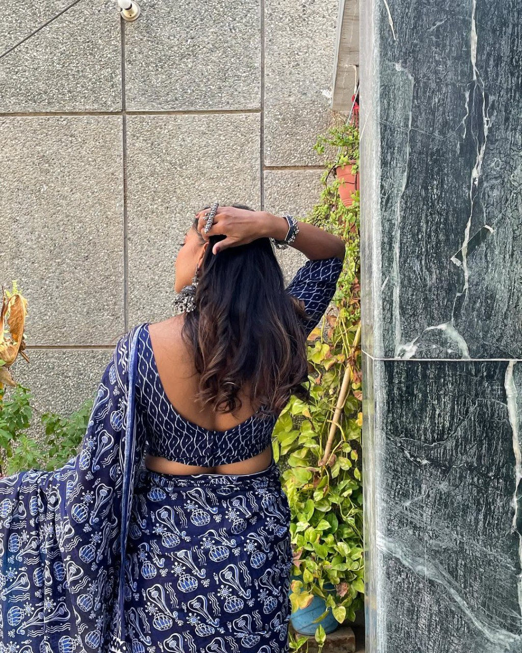 Blue Aura Ready-to-Wear Cotton Saree