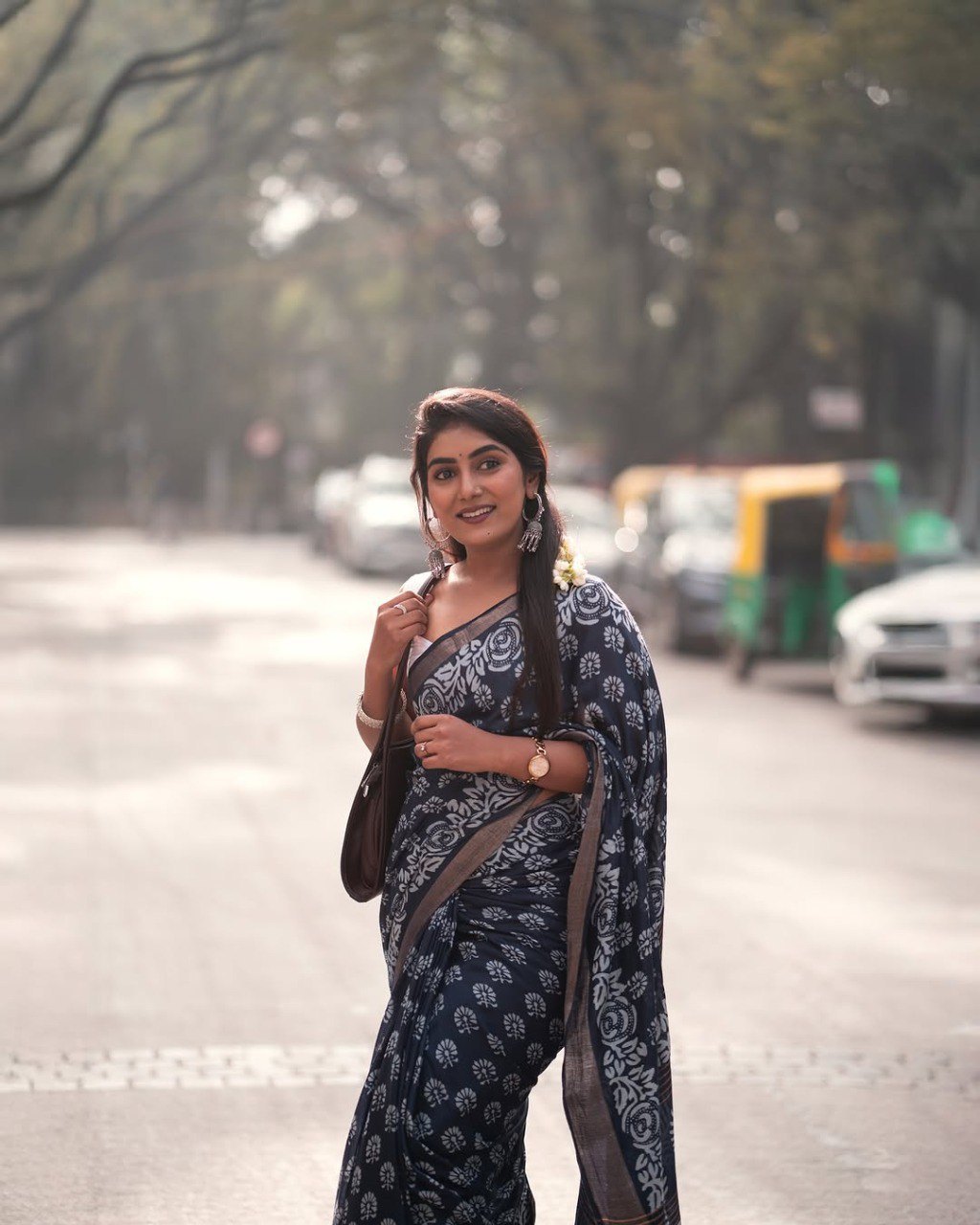 Ready-to-Wear Navy Blue Cotton Saree