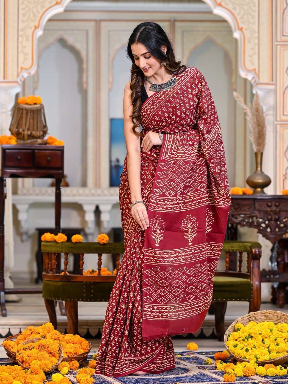 Scarlet Charm Cotton Printed Ready-to-Wear Saree
