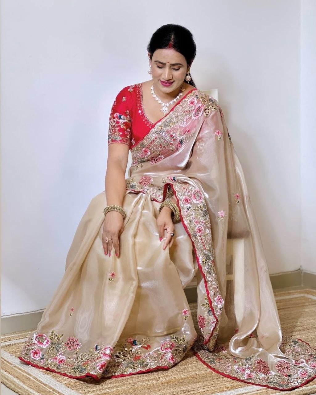 Traditional Soft Jimichu Silk Saree – Elegant Multi-Embroidery Work
