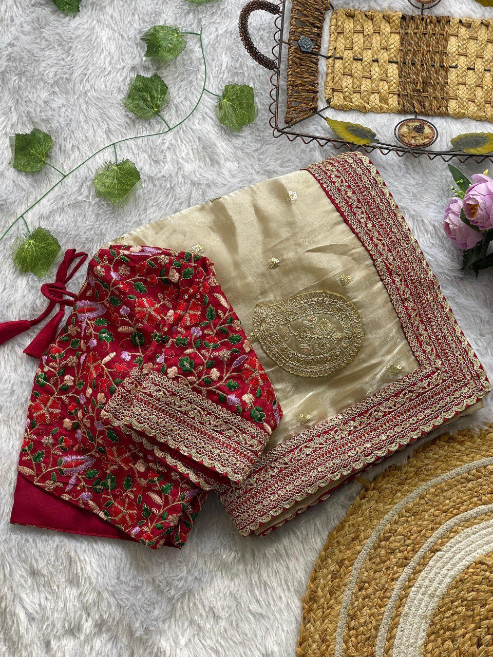 Designer Maroon Jimichu Silk Saree with Heavy Embroidery Work