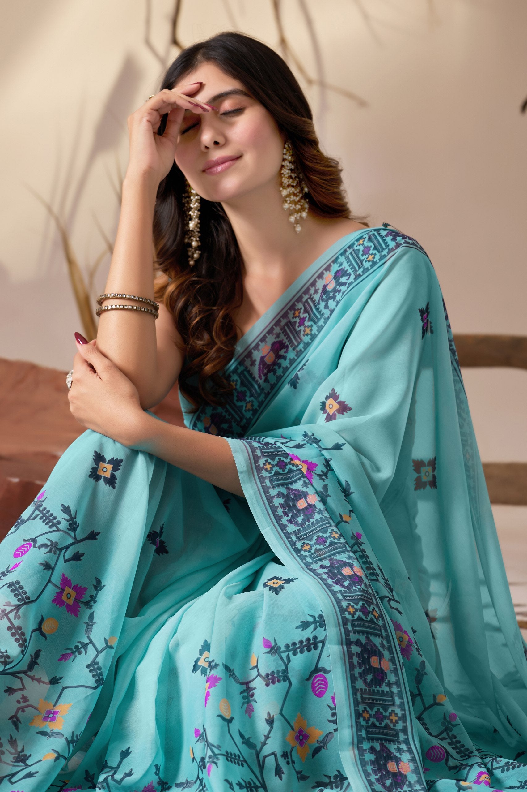 Sea Green Tribal Elegance Soft Georgette Saree