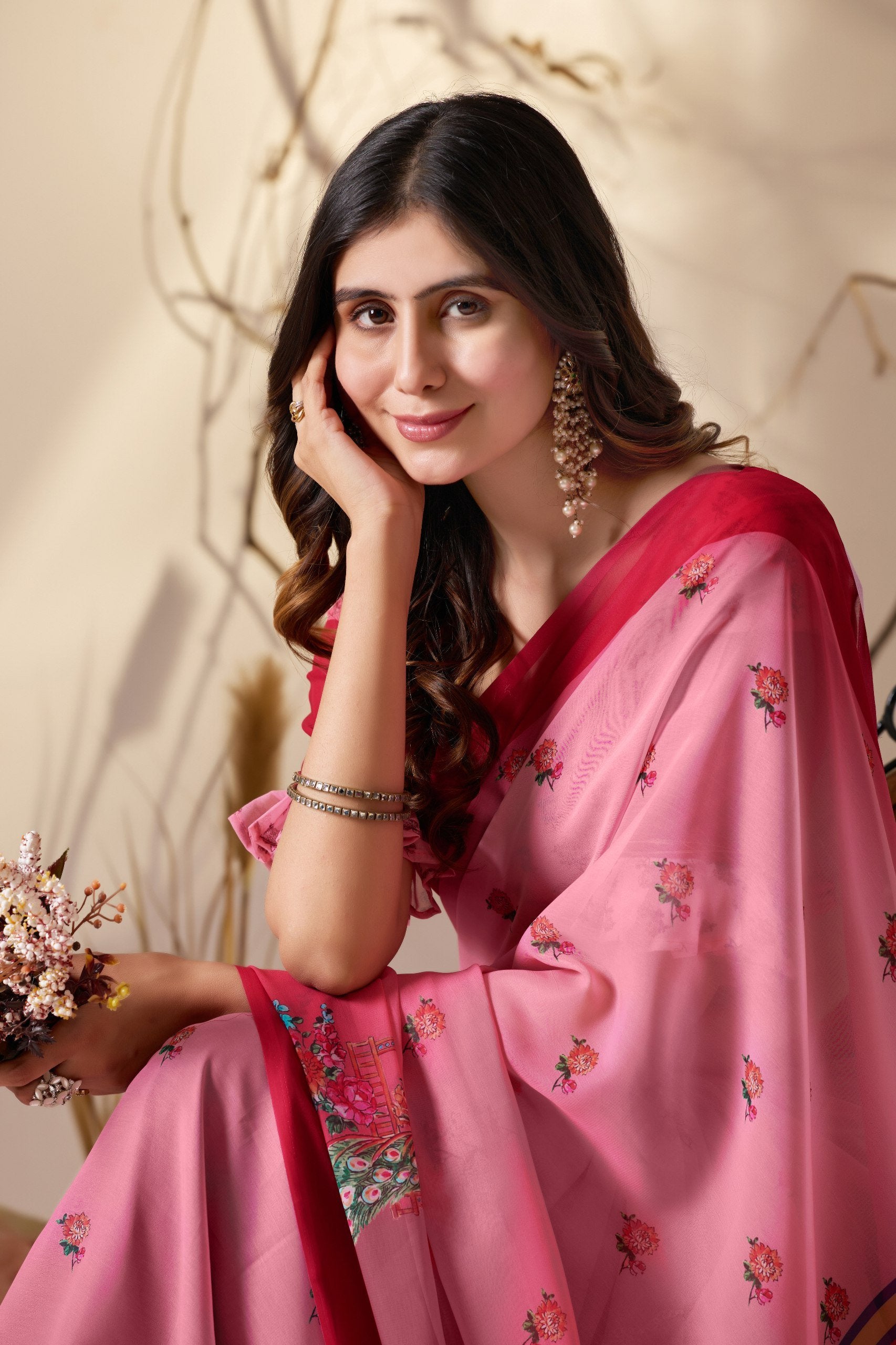 Rose Harmony Soft Georgette Dual Pink Saree