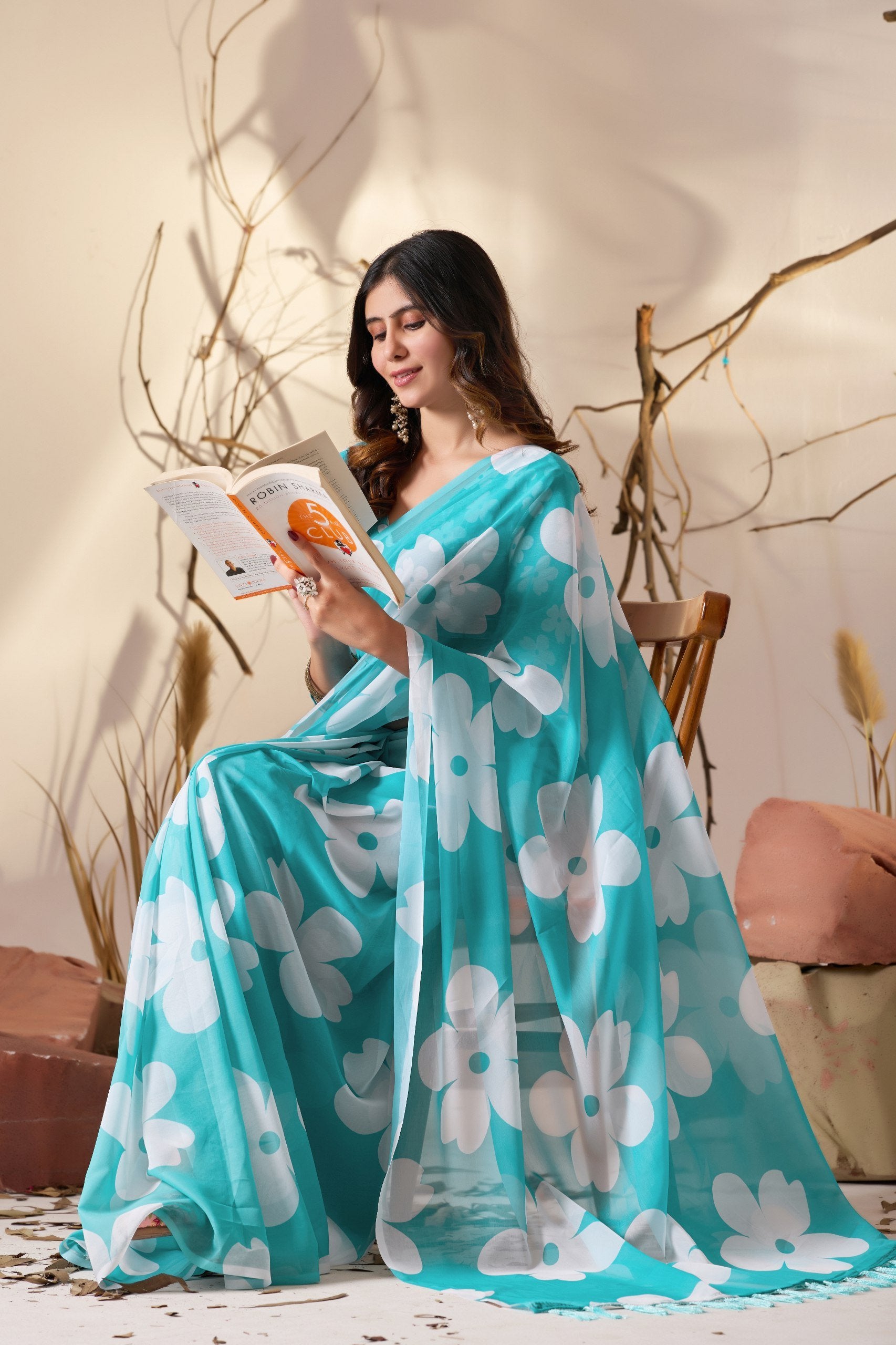 Aqua Bloom Soft Georgette Floral Saree