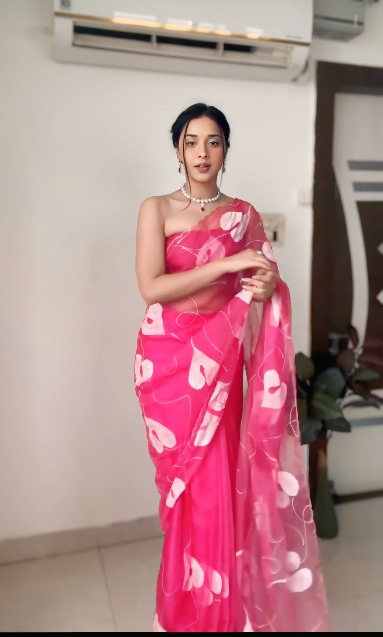 Soft Organza Printed Saree with Matching Plain Blouse – Elegant & Lightweight