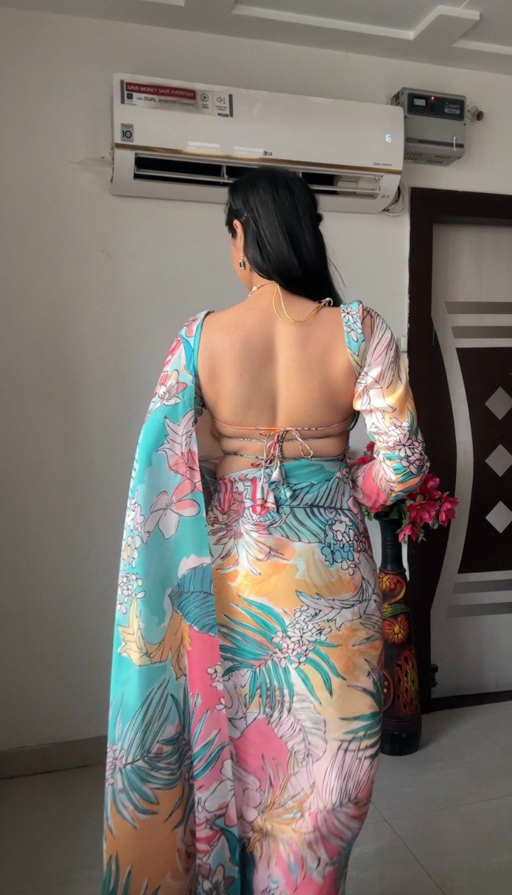 MultiMuse Printed Georgette Ready-to-Wear Saree