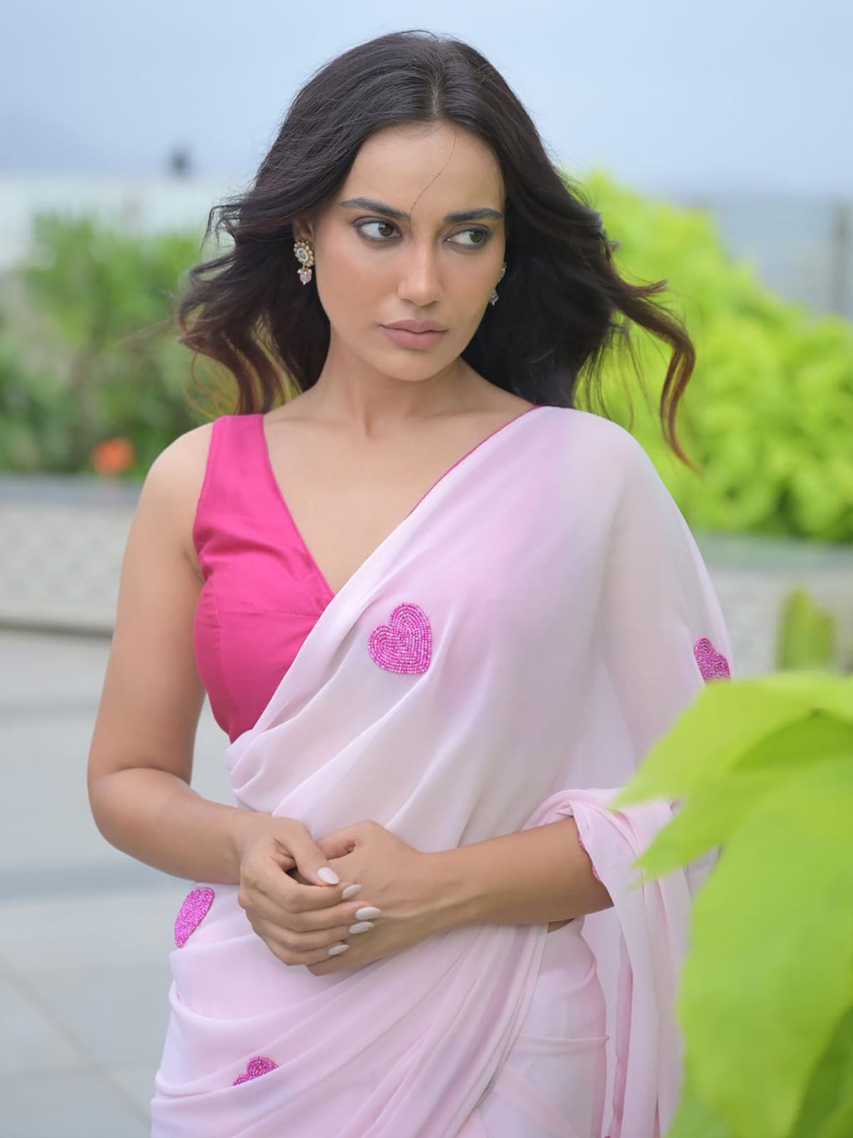 Pink Elegance Embroidered Georgette Saree