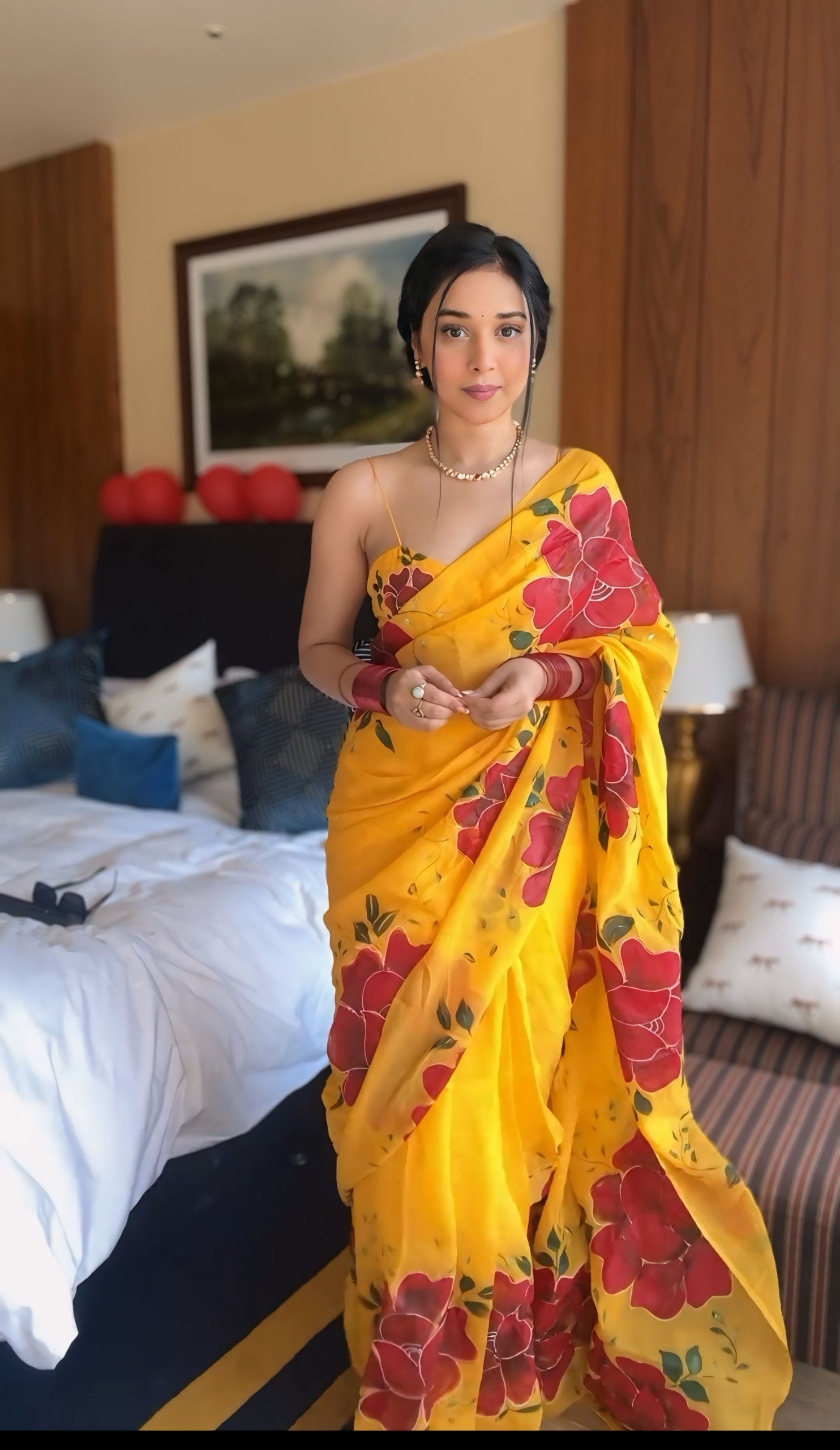 Sunny Yellow Georgette Printed Saree