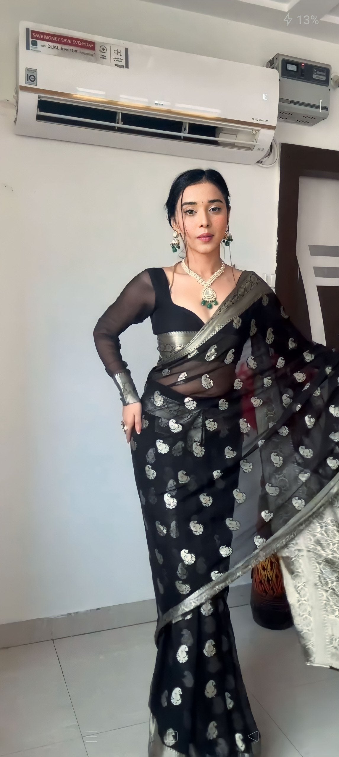 Black Cotton Weaving Ready-to-Wear Saree