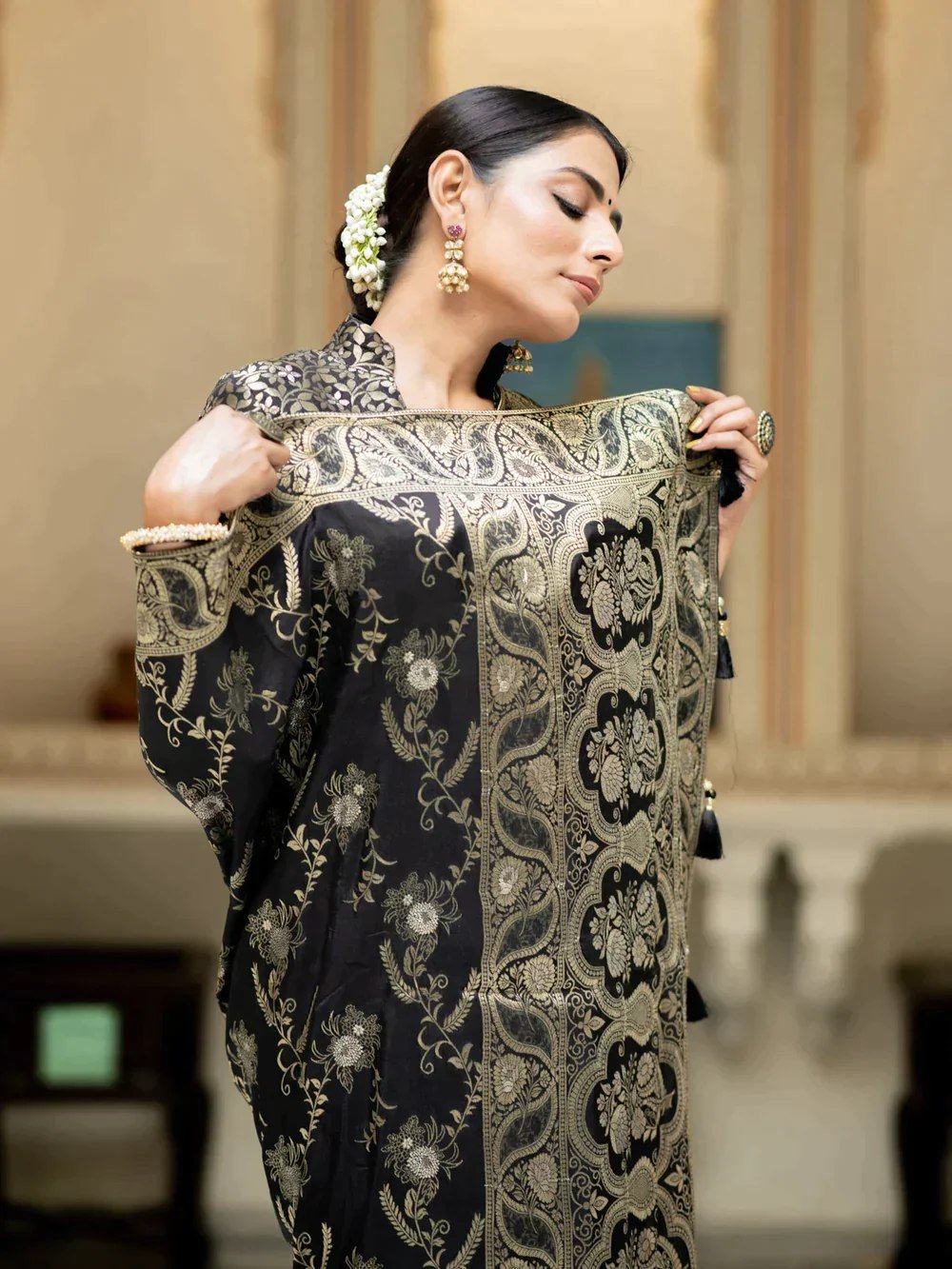 Regal Black Banarasi Silk Saree