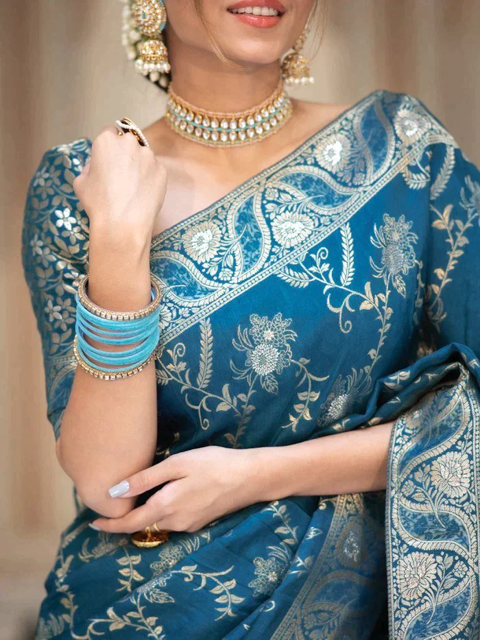 “Ocean Sapphire Blue” Banarasi Silk Saree