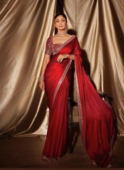 Premium French Crape Silk Saree with Heavy Real Mirror Work & Designer Blouse