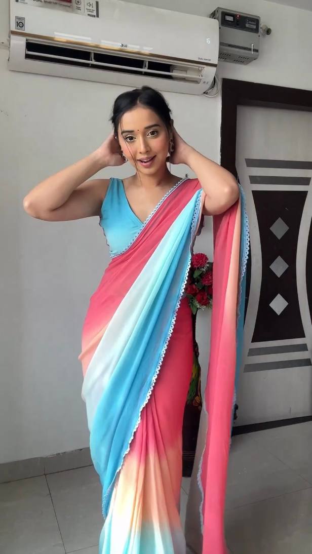 Pink Bloom Georgette Silk Saree