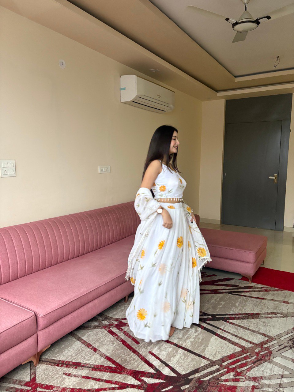 Let your style bloom brighter than ever with this graceful floral lehenga