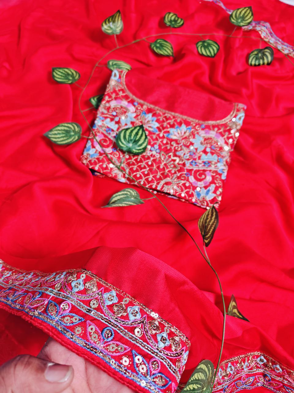 new red designer party-wear saree
