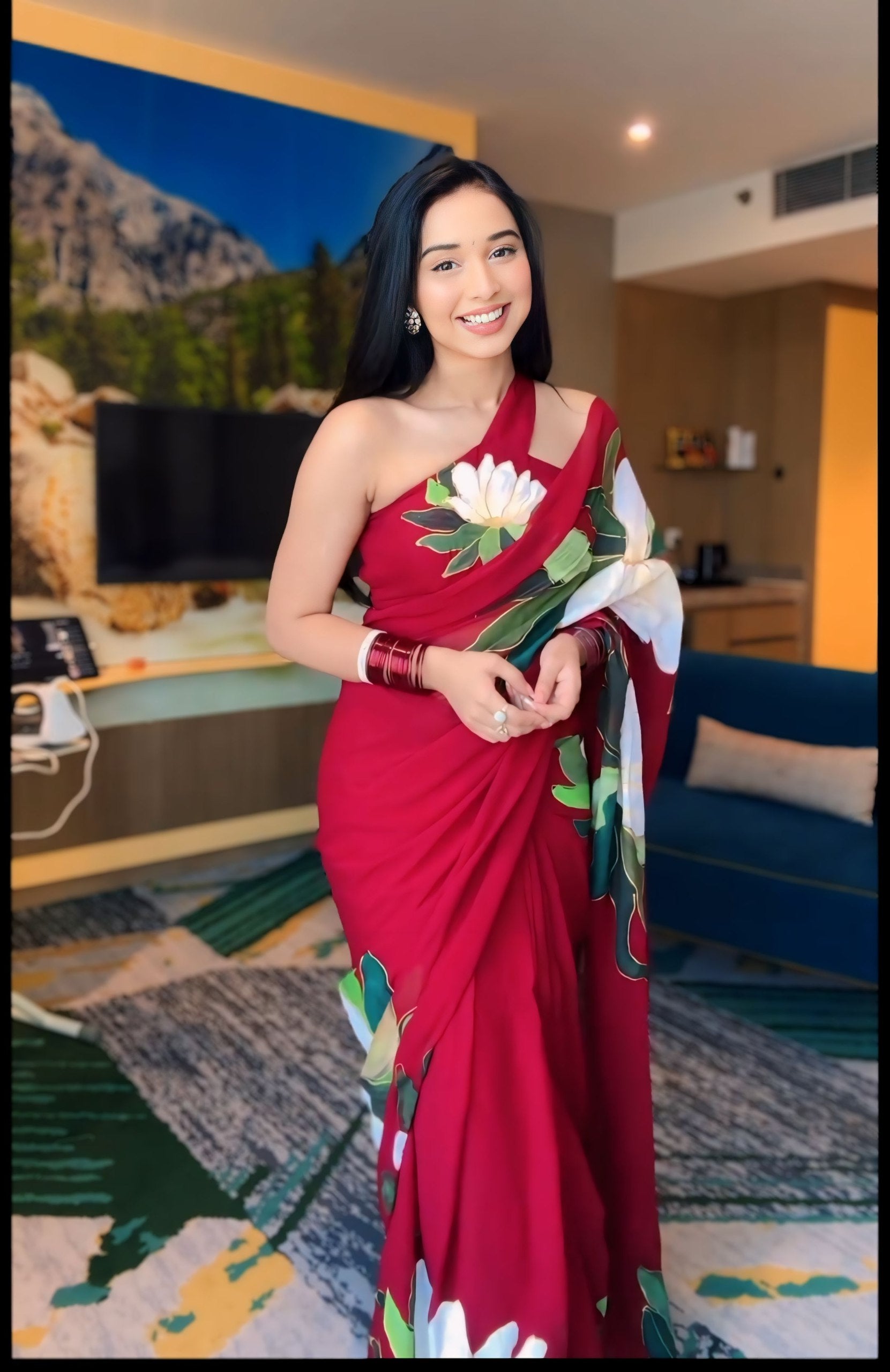 Ready-to-Wear Georgette Saree in a rich maroon shade