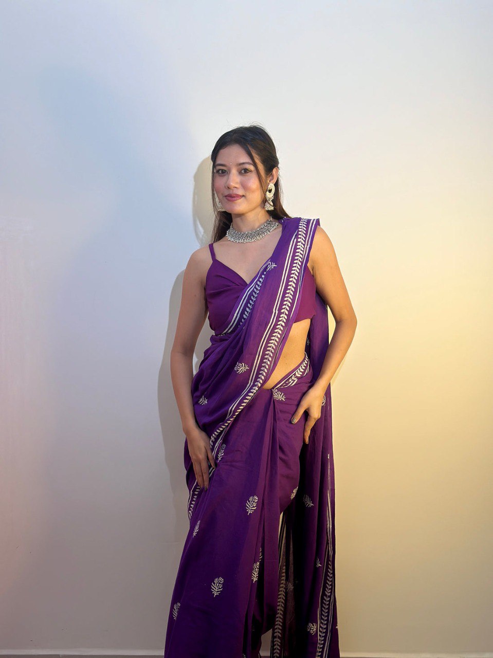 Ready to Wear Mul Cotton Printed Saree with Pocket & Silk Blouse