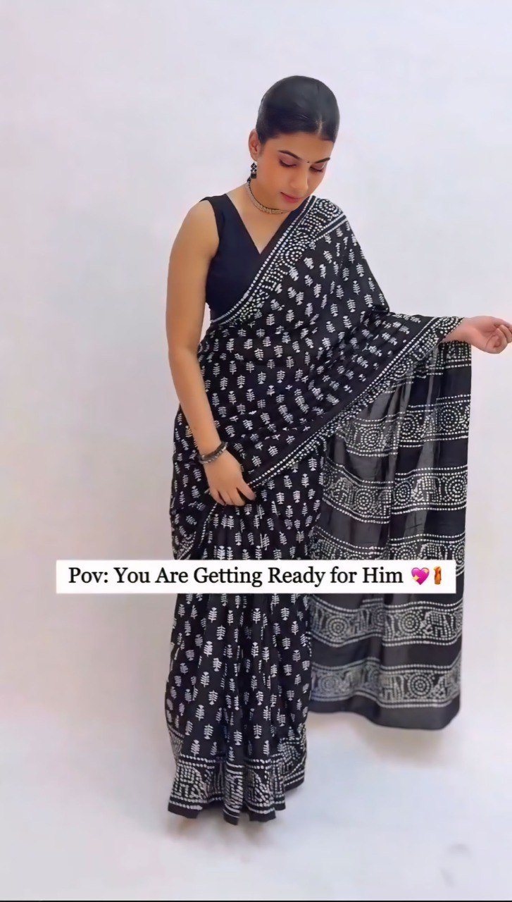 Ready to Wear Mul Cotton Printed Saree with Pocket & Silk Blouse